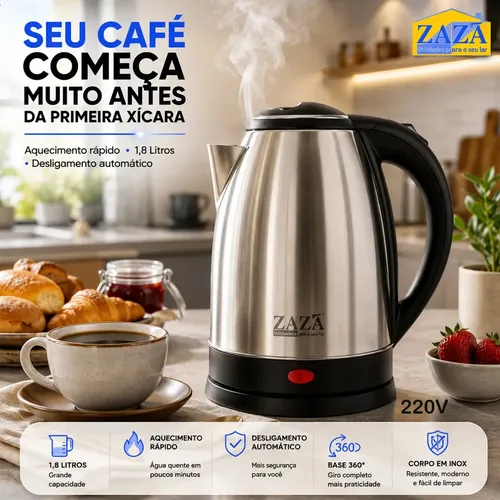 Chaleira Elétrica Inox 1,8L com Desligamento Automático