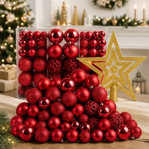 Kit 100 bolas e estrela para árvore de Natal