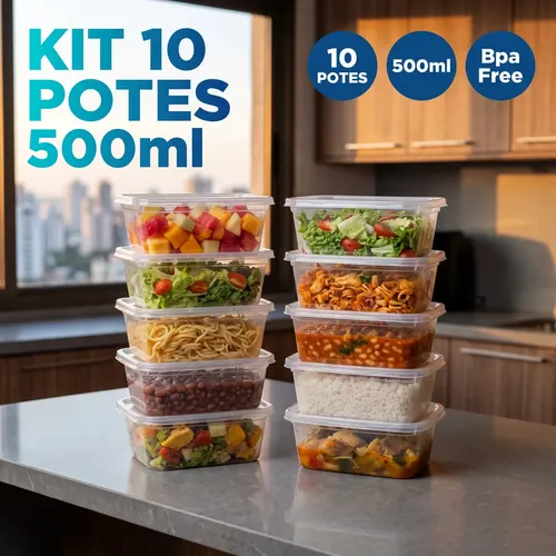 Kit com 10 potes 500 ml com tampa
